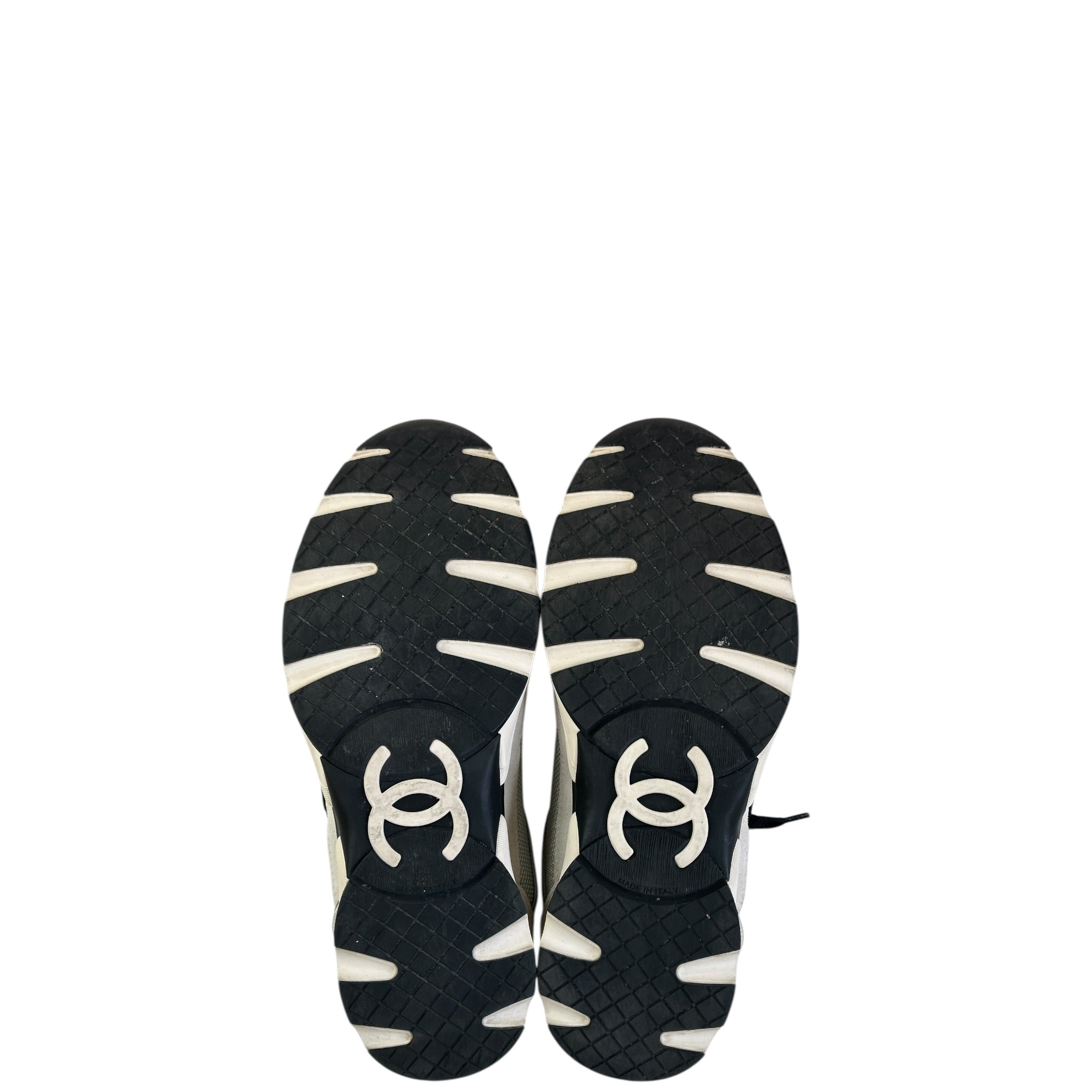 Chanel Low Top Trainer Sneakers White Black Size 37.5