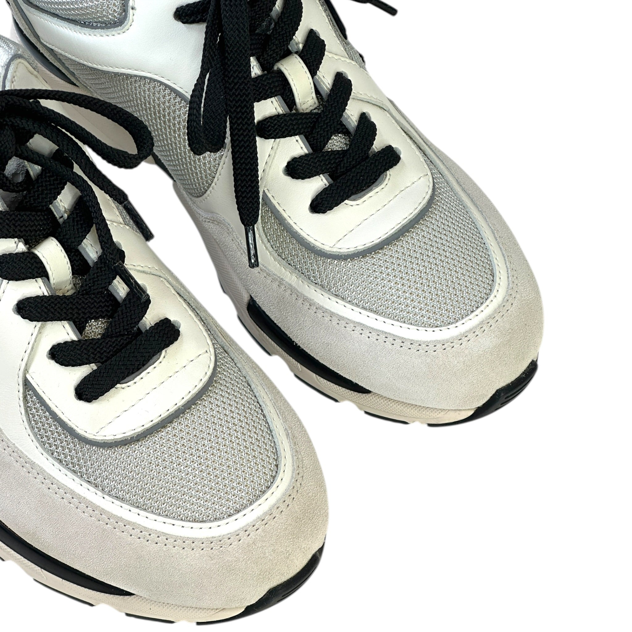 Chanel Low Top Trainer Sneakers White Black Size 37.5