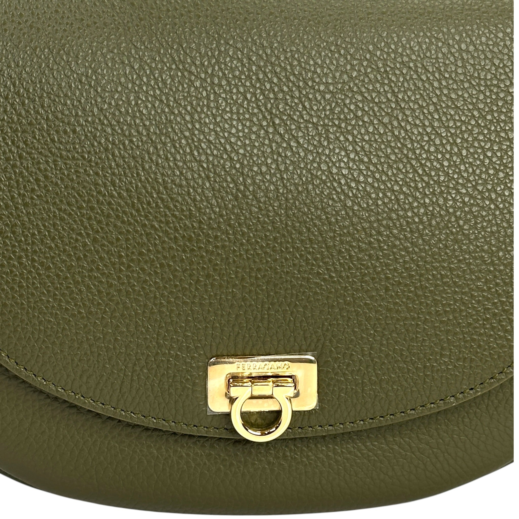 Salvatore Ferragamo Gancini Buckle Crossbody Bag Olive Green Pebbled Calfskin