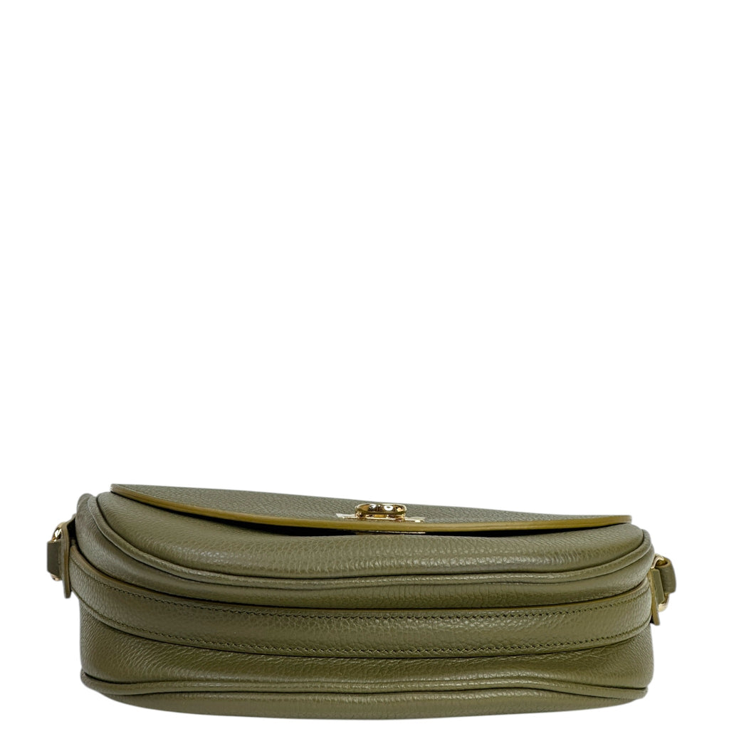 Salvatore Ferragamo Gancini Buckle Crossbody Bag Olive Green Pebbled Calfskin