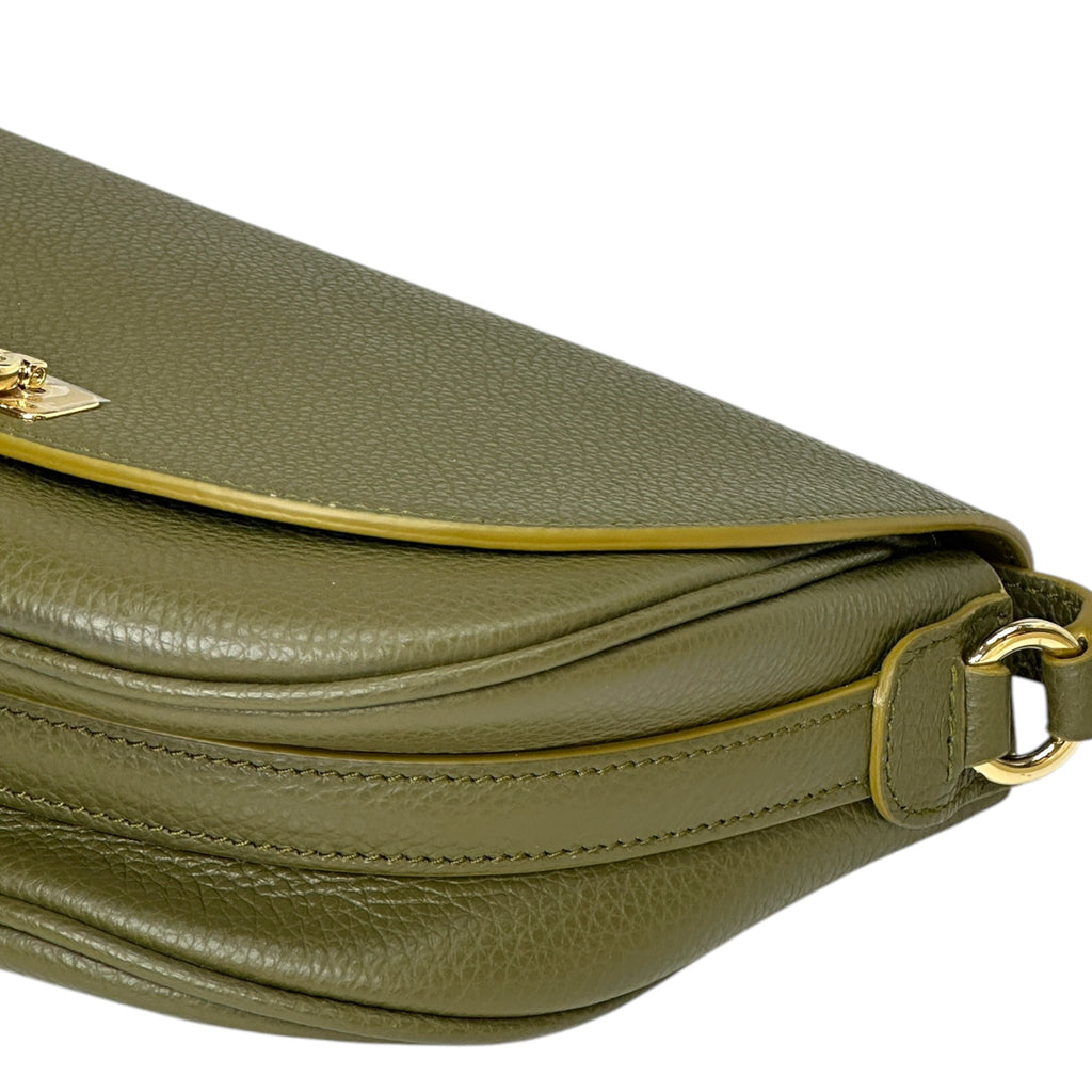 Salvatore Ferragamo Gancini Buckle Crossbody Bag Olive Green Pebbled Calfskin