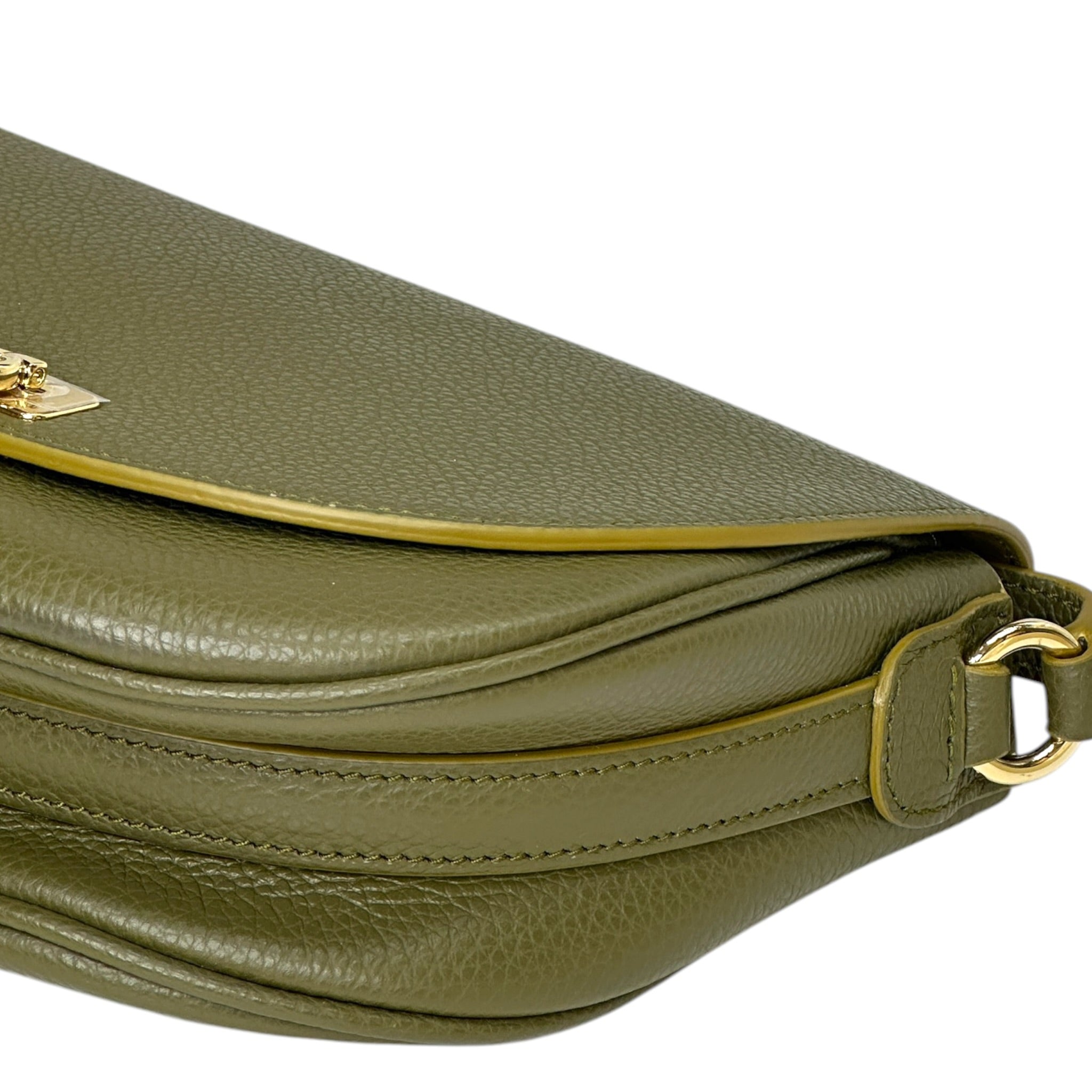 Salvatore Ferragamo Gancini Buckle Crossbody Bag Olive Green Pebbled Calfskin