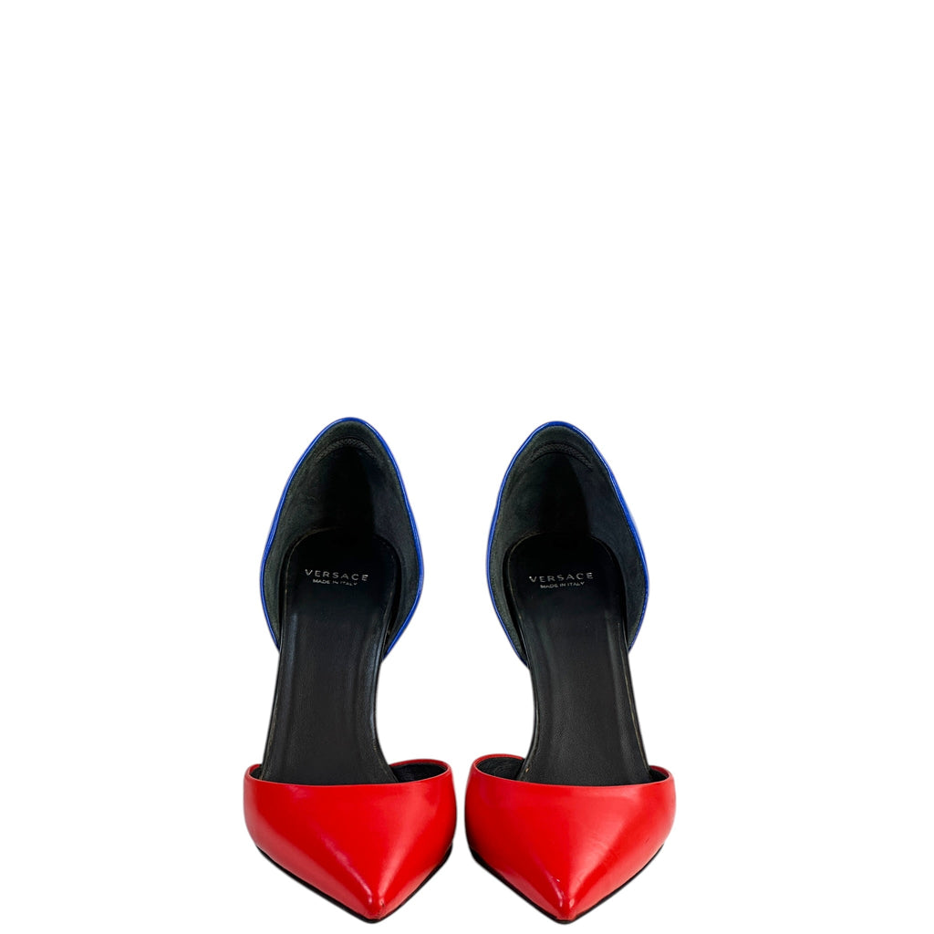 Versace Medusa Heel Pumps Blue & Red Leather Size EU 36