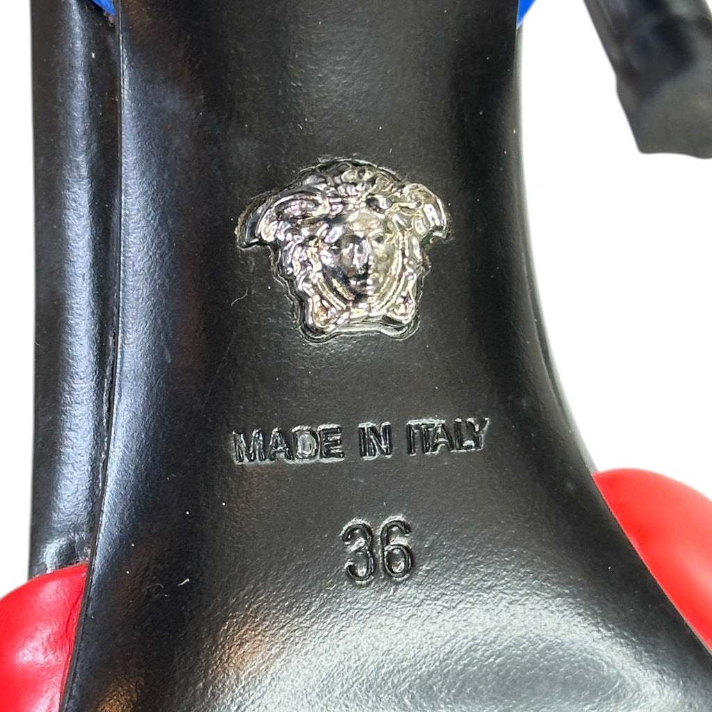 Versace Medusa Heel Pumps Blue & Red Leather Size EU 36
