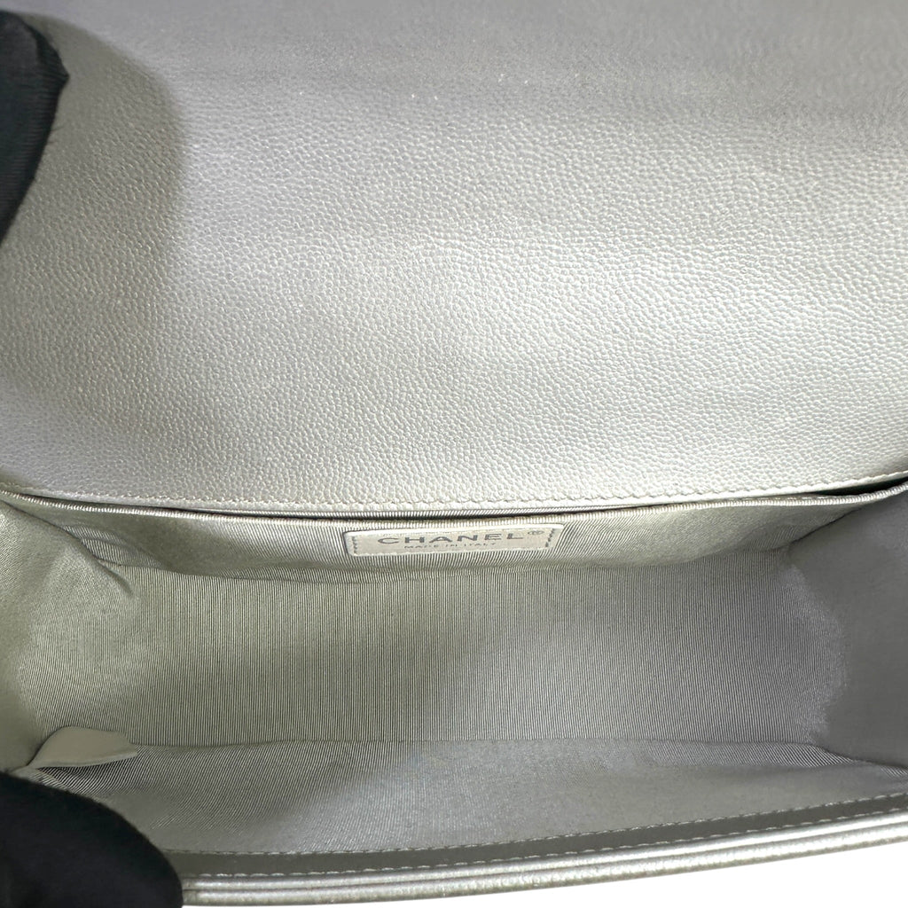 Chanel Boy Bag Medium Metallic Grey Chevron Caviar