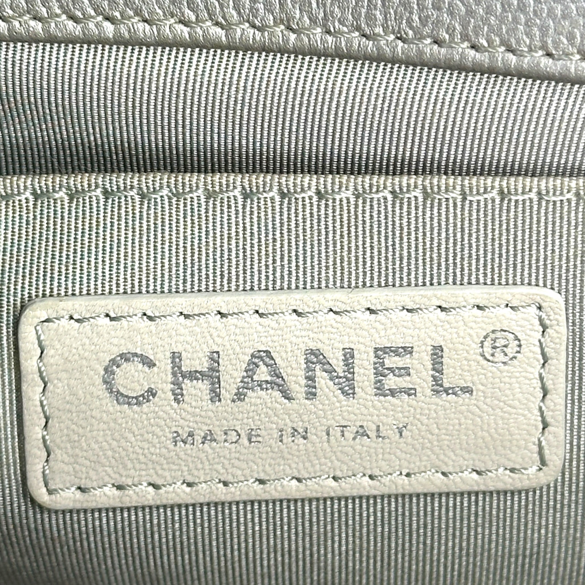 Chanel Boy Bag Medium Metallic Grey Chevron Caviar