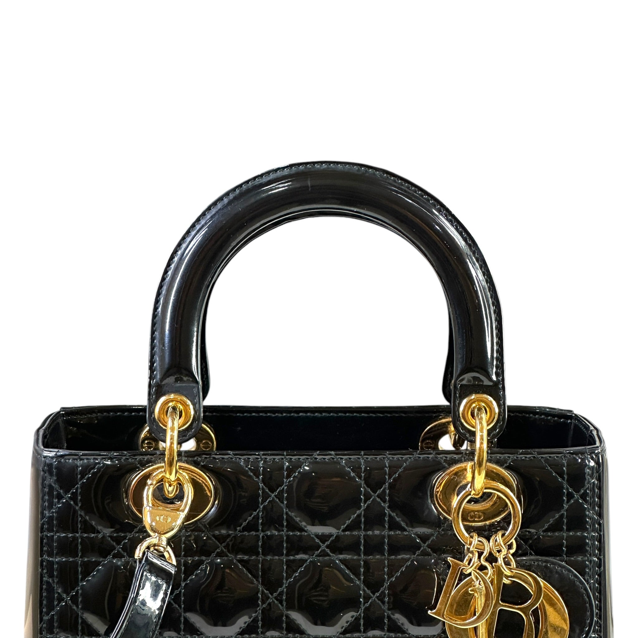 Christian Dior Lady Dior Medium Black Cannage Patent