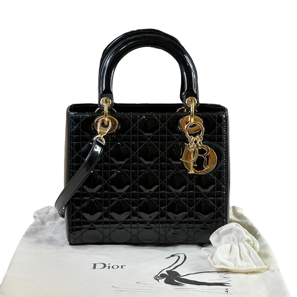 Christian Dior Lady Dior Medium Black Cannage Patent