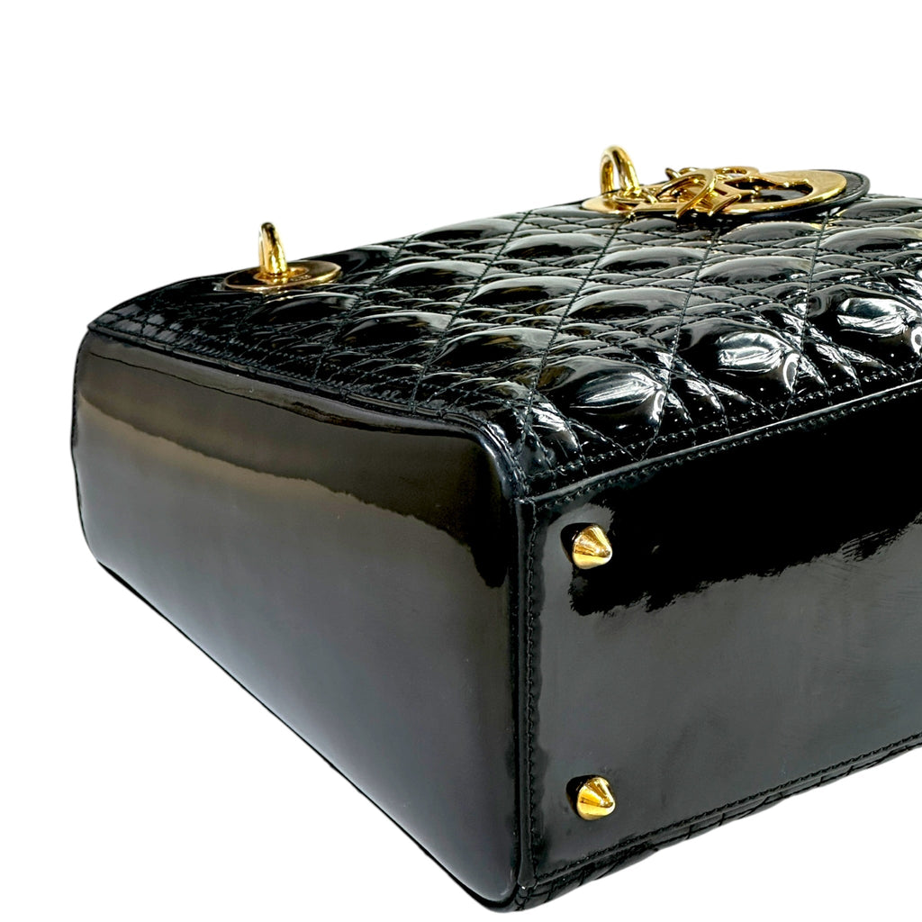 Christian Dior Lady Dior Medium Black Cannage Patent
