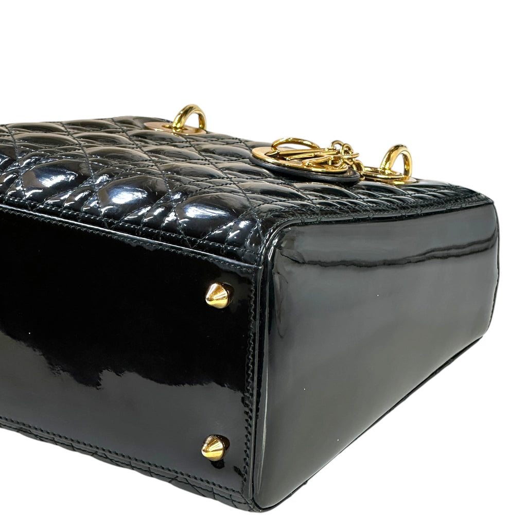 Christian Dior Lady Dior Medium Black Cannage Patent