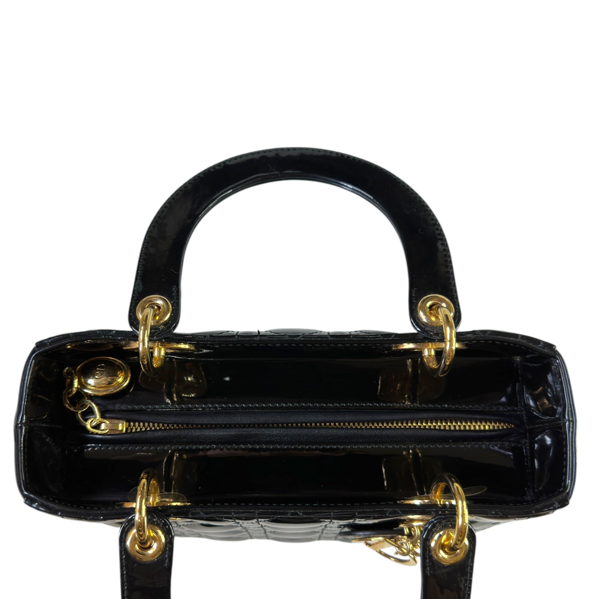 Christian Dior Lady Dior Medium Black Cannage Patent