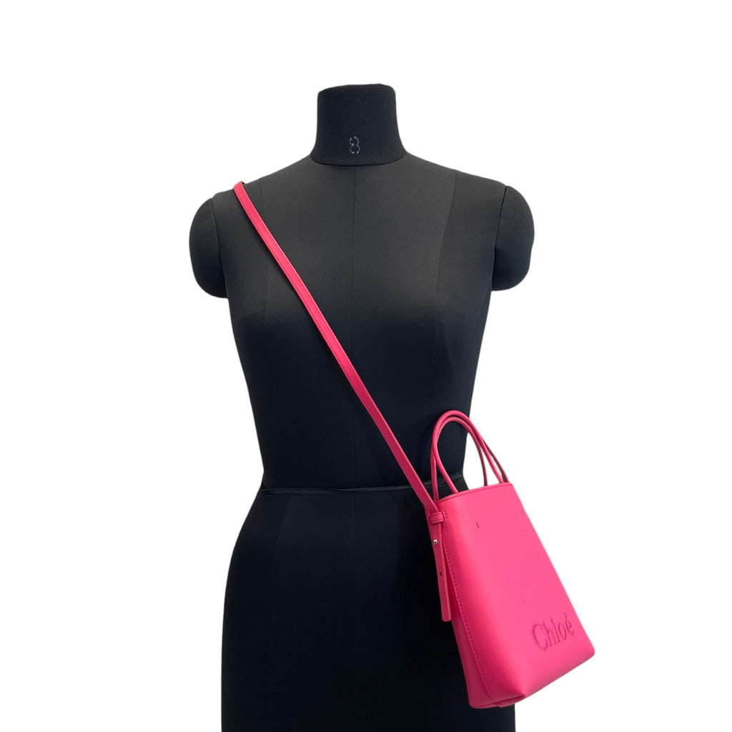 Chloé's Sense Micro Tote Bag Pink Shiny Calfskin