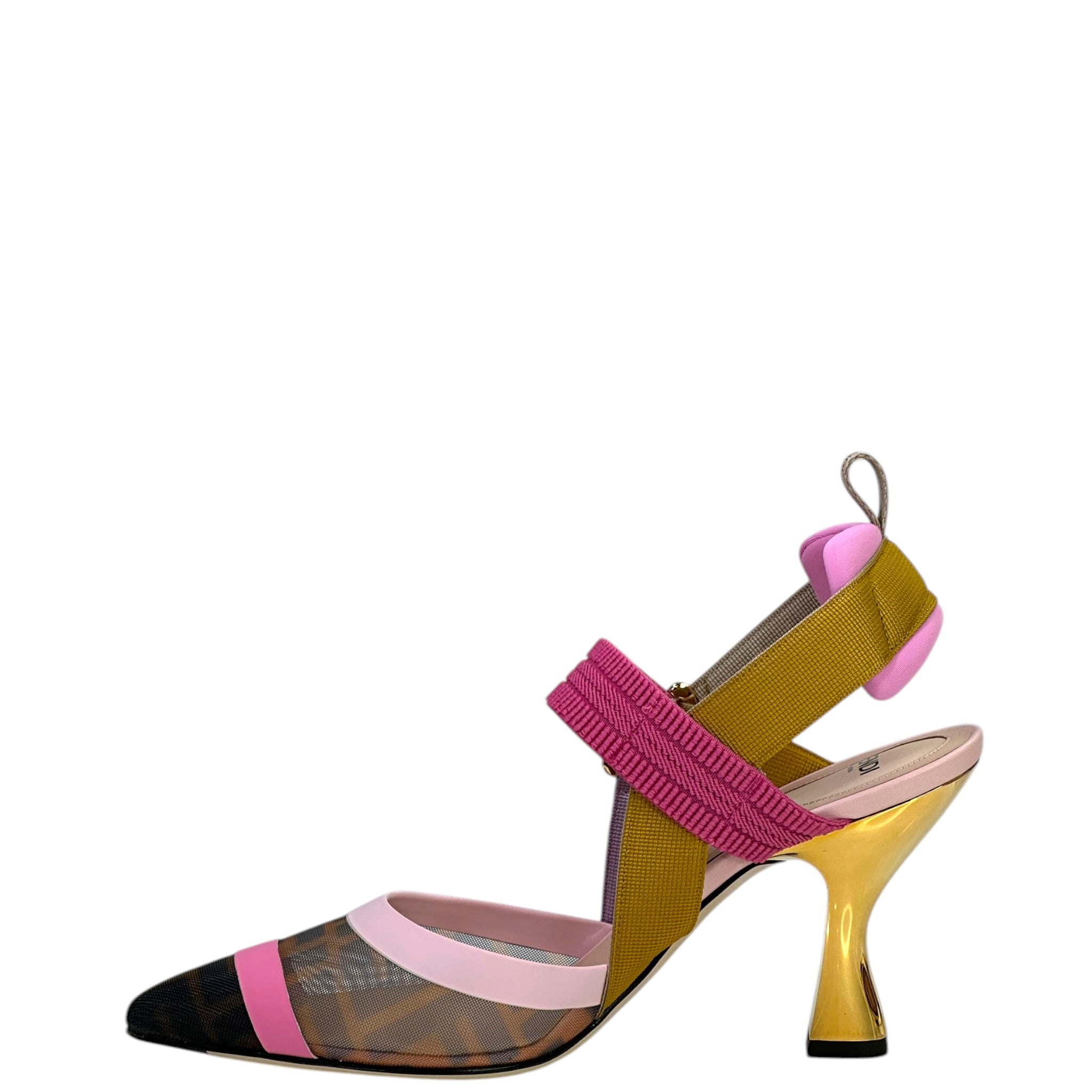 Fendi Colibri Slingback Multicolor Zucca Canvas Mesh Size 37