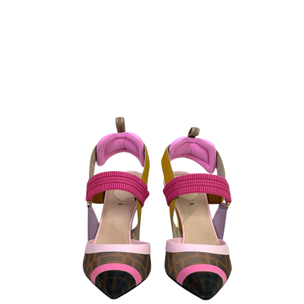 Fendi Colibri Slingback Multicolor Zucca Canvas Mesh Size 37