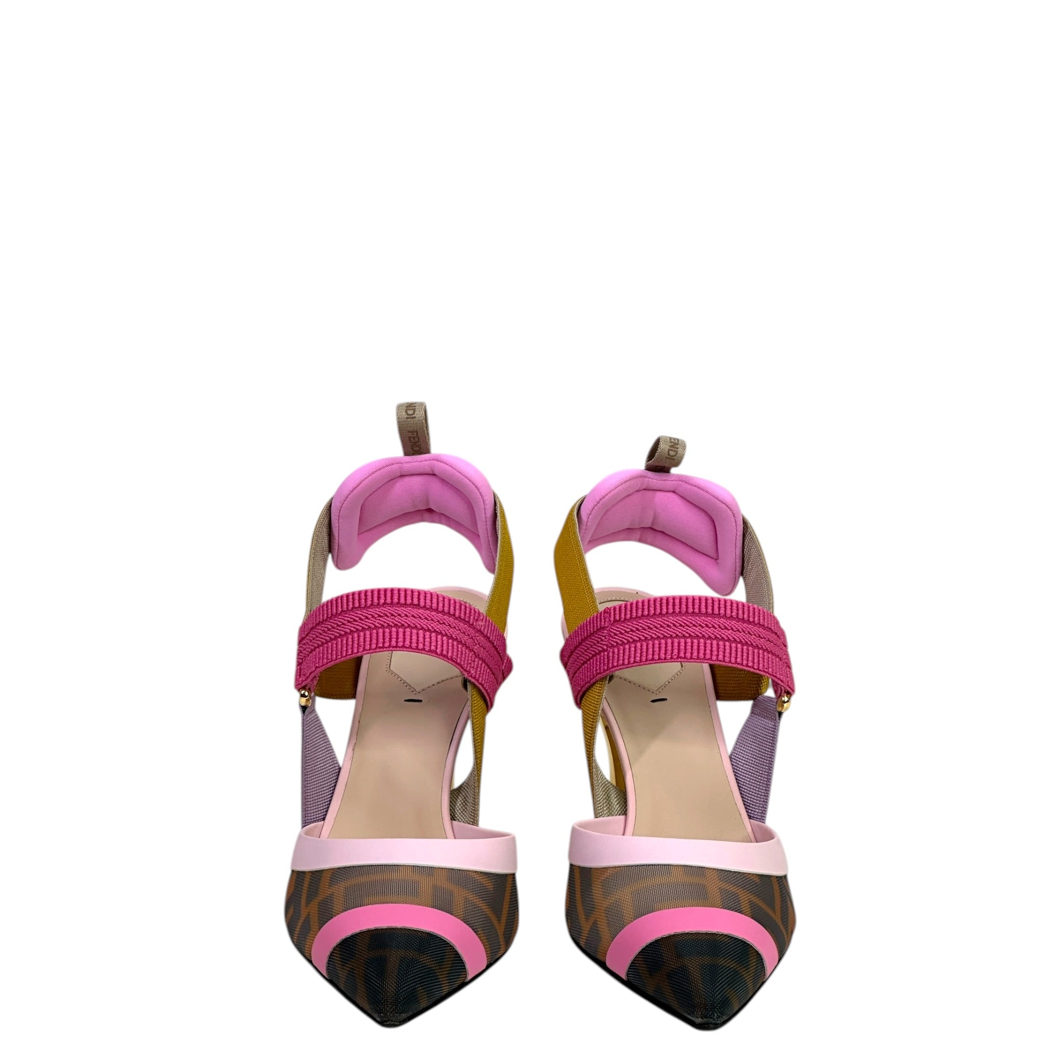 Fendi Colibri Slingback Multicolor Zucca Canvas Mesh Size 37