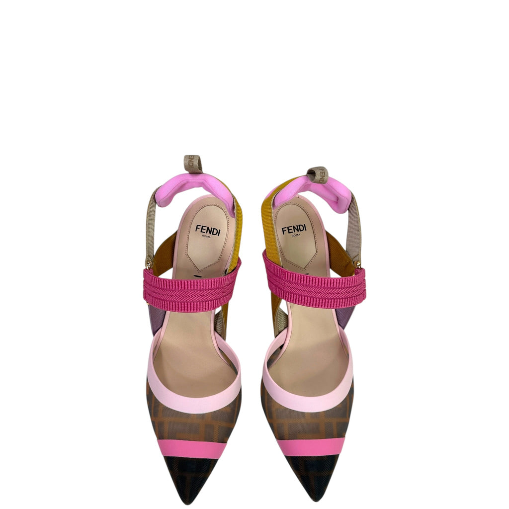 Fendi Colibri Slingback Multicolor Zucca Canvas Mesh Size 37