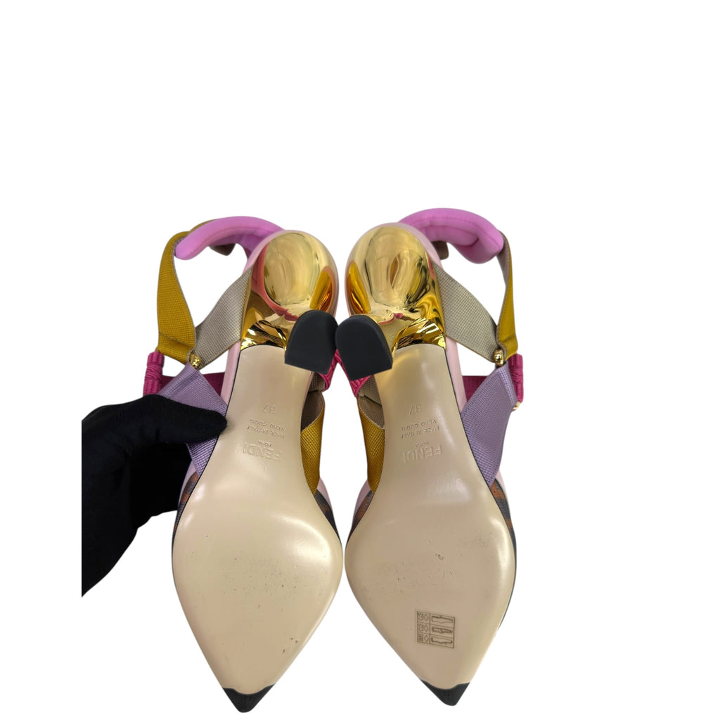 Fendi Colibri Slingback Multicolor Zucca Canvas Mesh Size 37