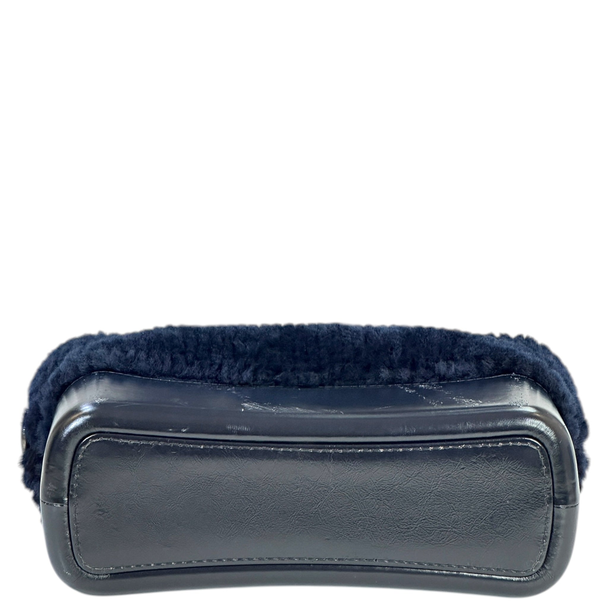 Chanel Gabrielle Shearling Hobo Bag Navy Blue Fur Leather