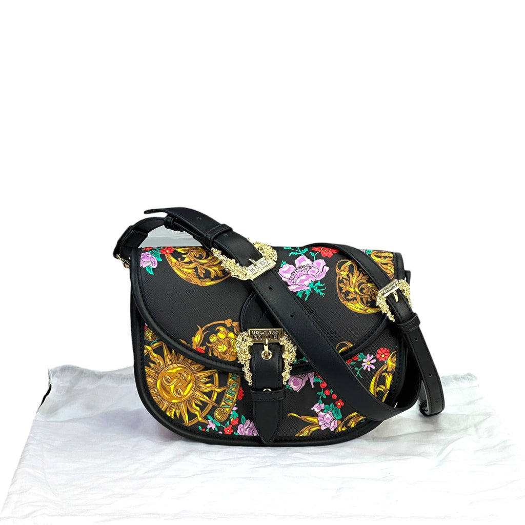 Versace Jeans Couture Crossbody Bag Black Floral Printed Leather