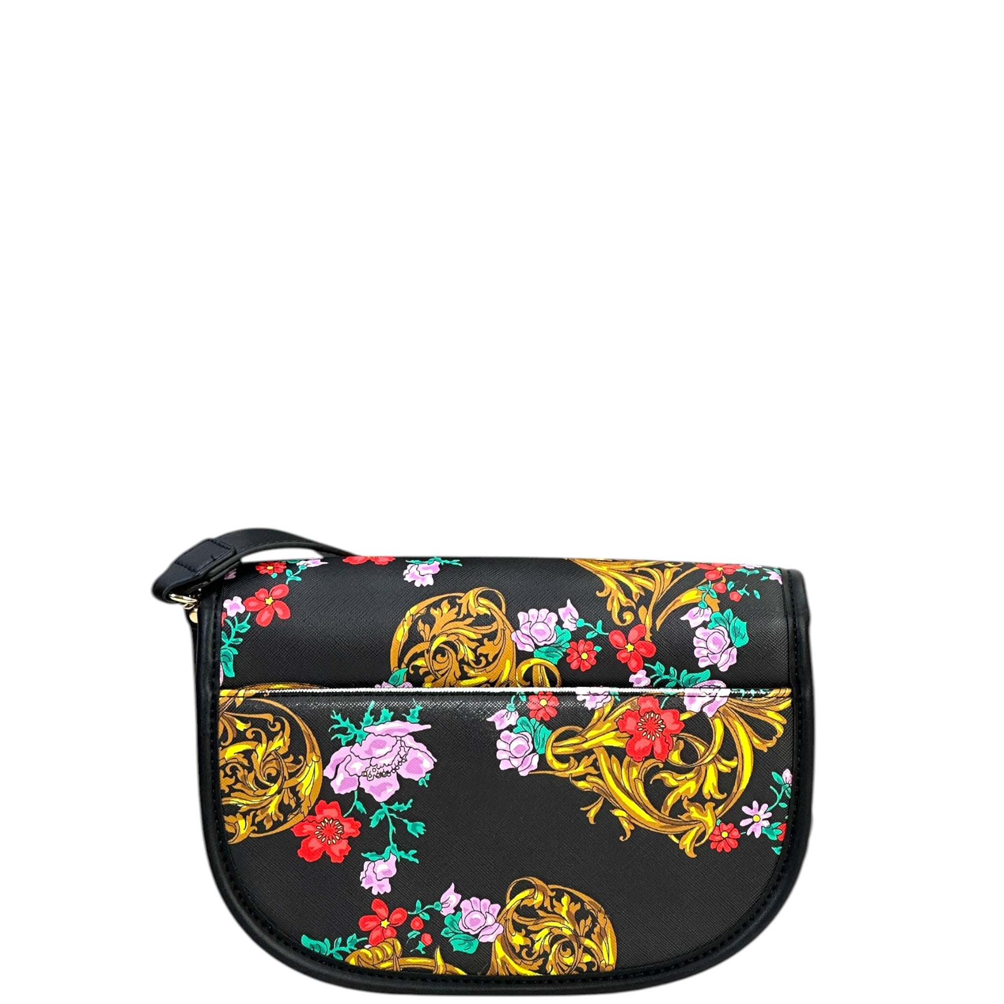 Versace Jeans Couture Crossbody Bag Black Floral Printed Leather