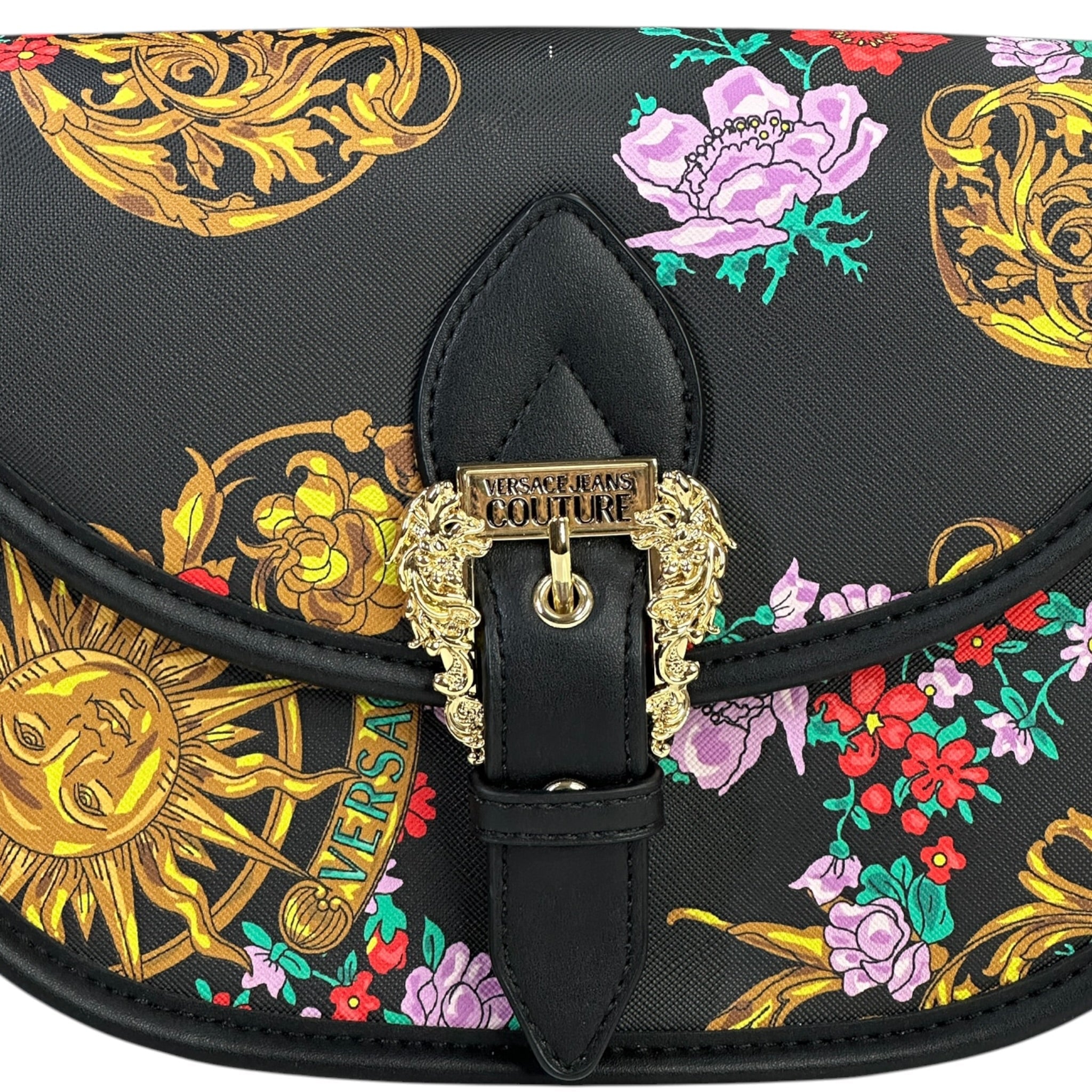 Versace Jeans Couture Crossbody Bag Black Floral Printed Leather