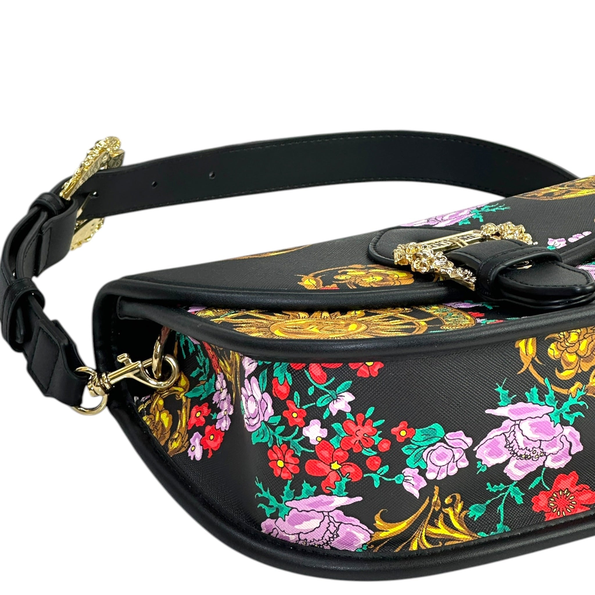 Versace Jeans Couture Crossbody Bag Black Floral Printed Leather