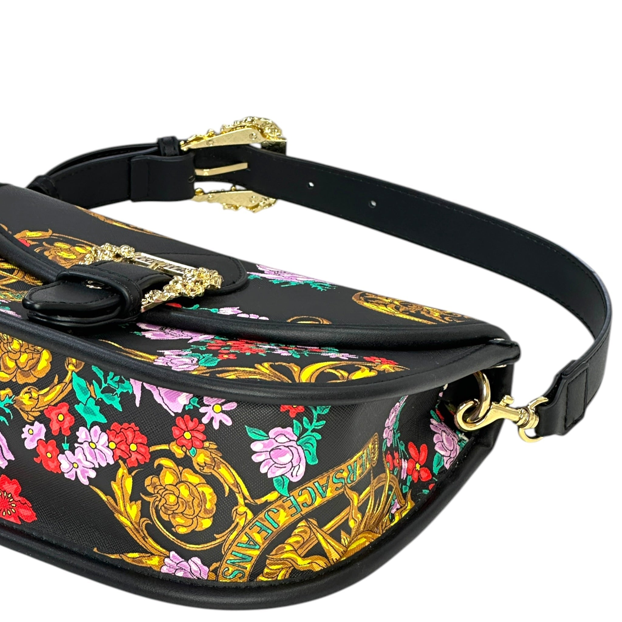 Versace Jeans Couture Crossbody Bag Black Floral Printed Leather