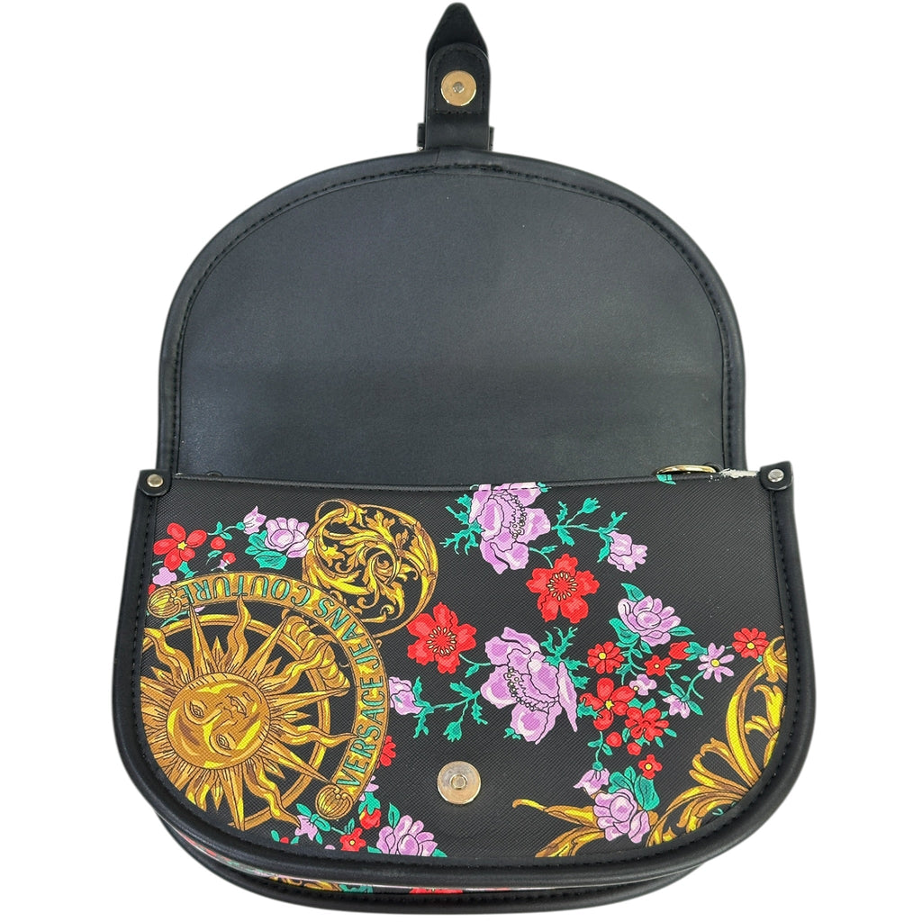 Versace Jeans Couture Crossbody Bag Black Floral Printed Leather