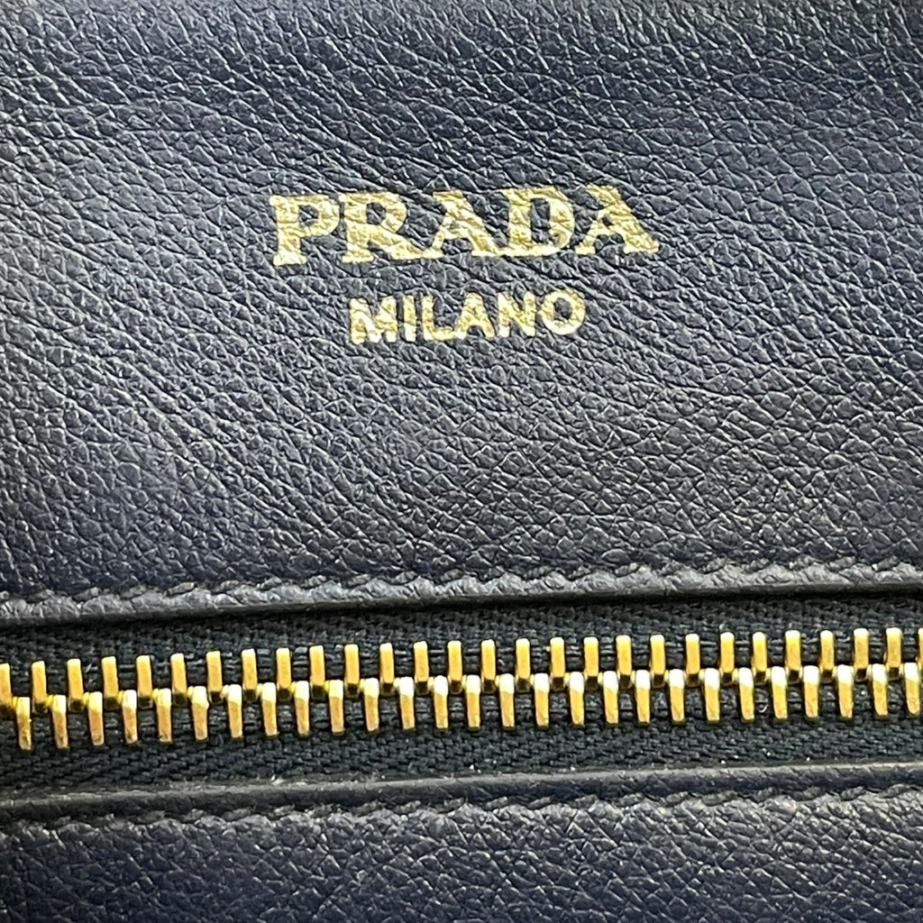 Prada Logo Embossed Satchel Baltico Glace Calf Leather