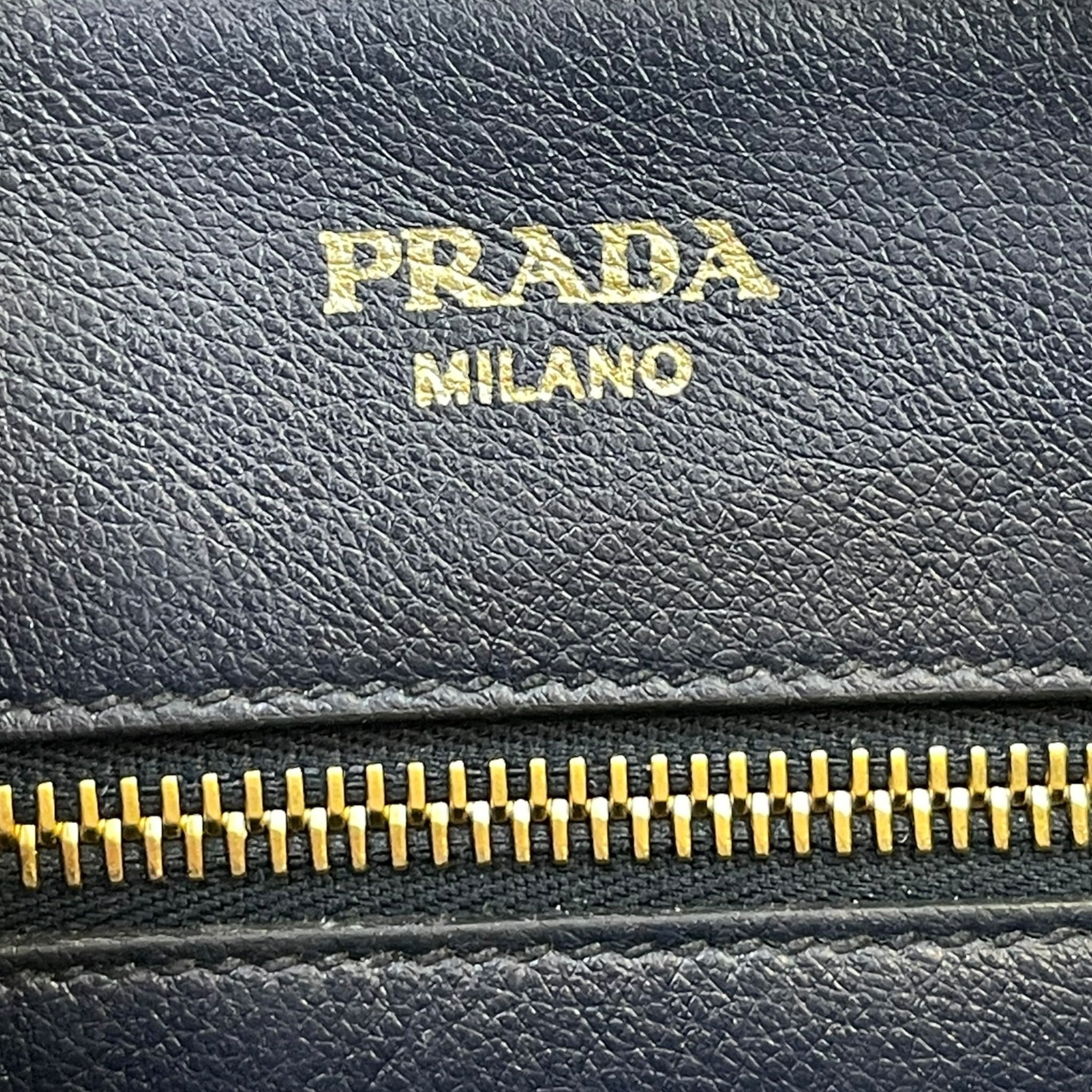 Prada Logo Embossed Satchel Baltico Glace Calf Leather