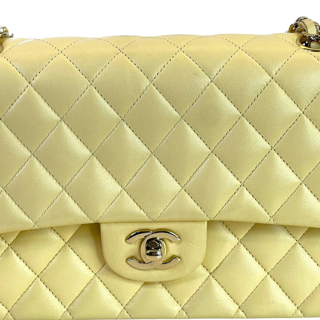 Chanel Classic Double Flap Bag Small Yellow Lambskin Leather