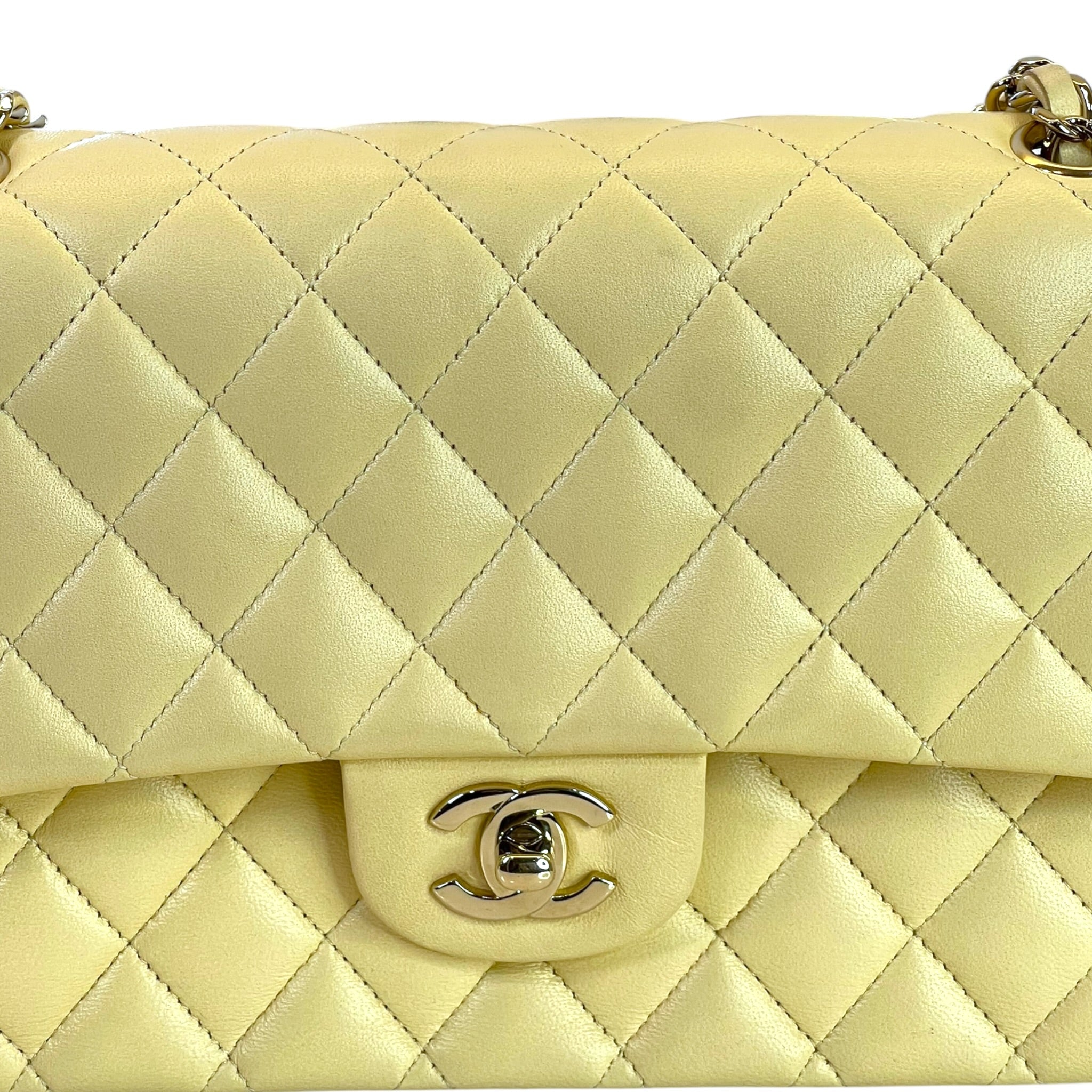 Chanel Classic Double Flap Bag Small Yellow Lambskin Leather