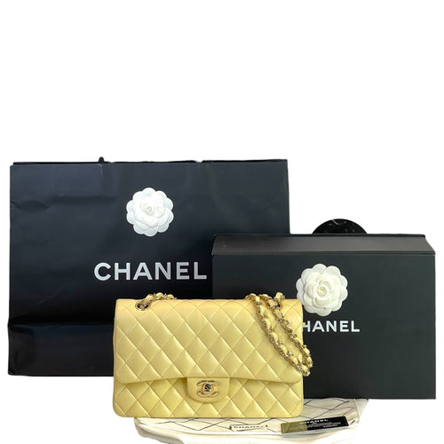 Chanel Classic Double Flap Bag Small Yellow Lambskin Leather
