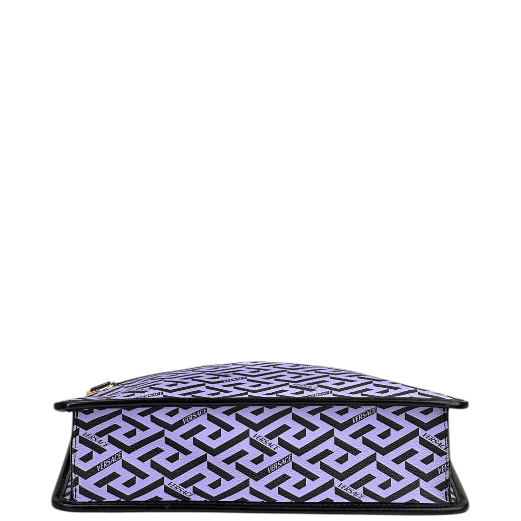 Versace La Greca Signature Sling Pouch Purple Black geometric pattern canvas