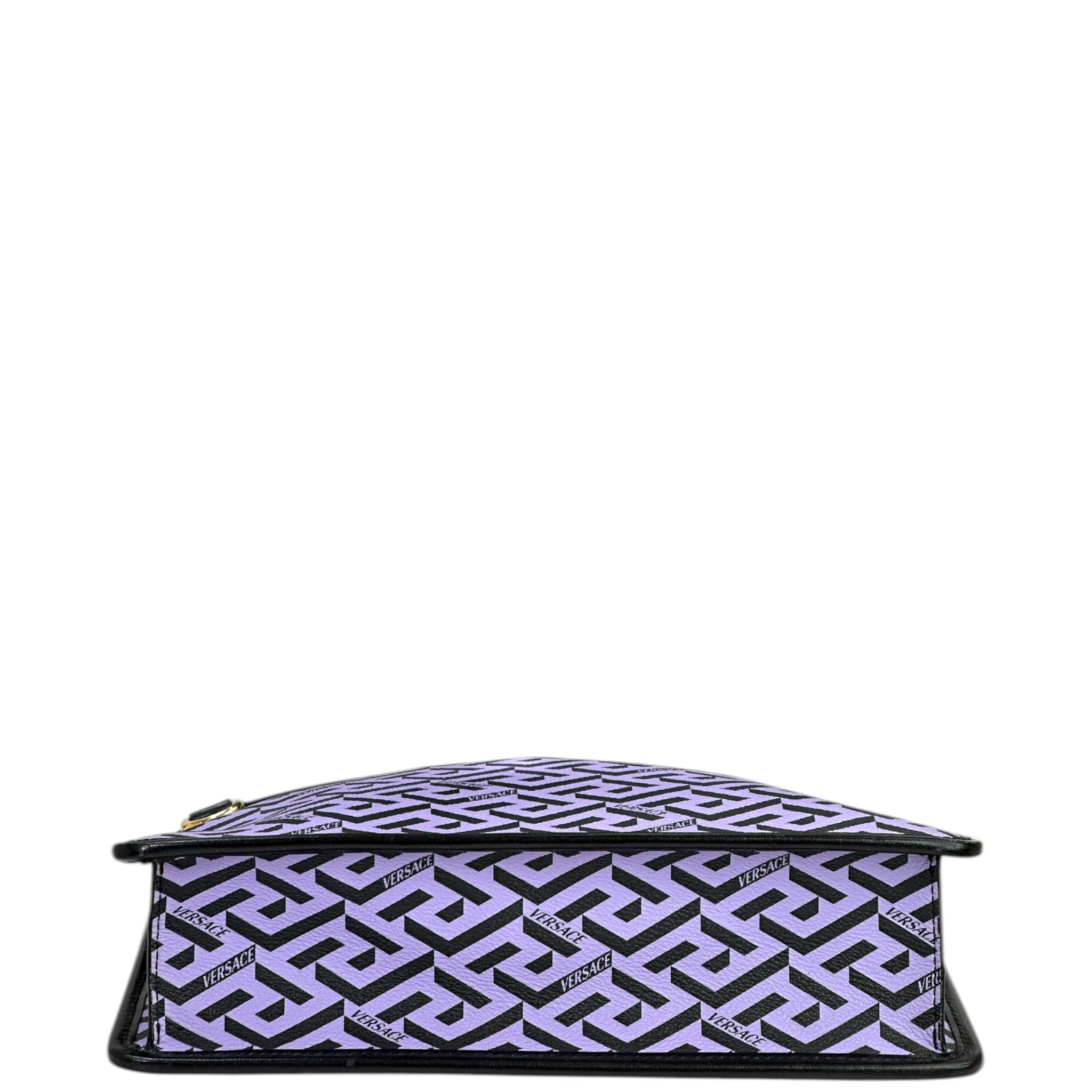 Versace La Greca Signature Sling Pouch Purple Black geometric pattern canvas