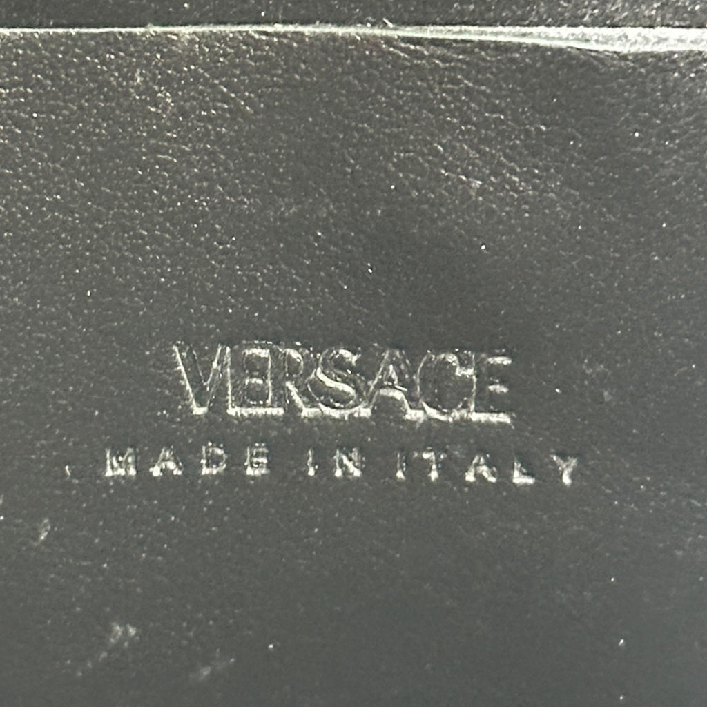 Versace La Greca Signature Sling Pouch Purple Black geometric pattern canvas