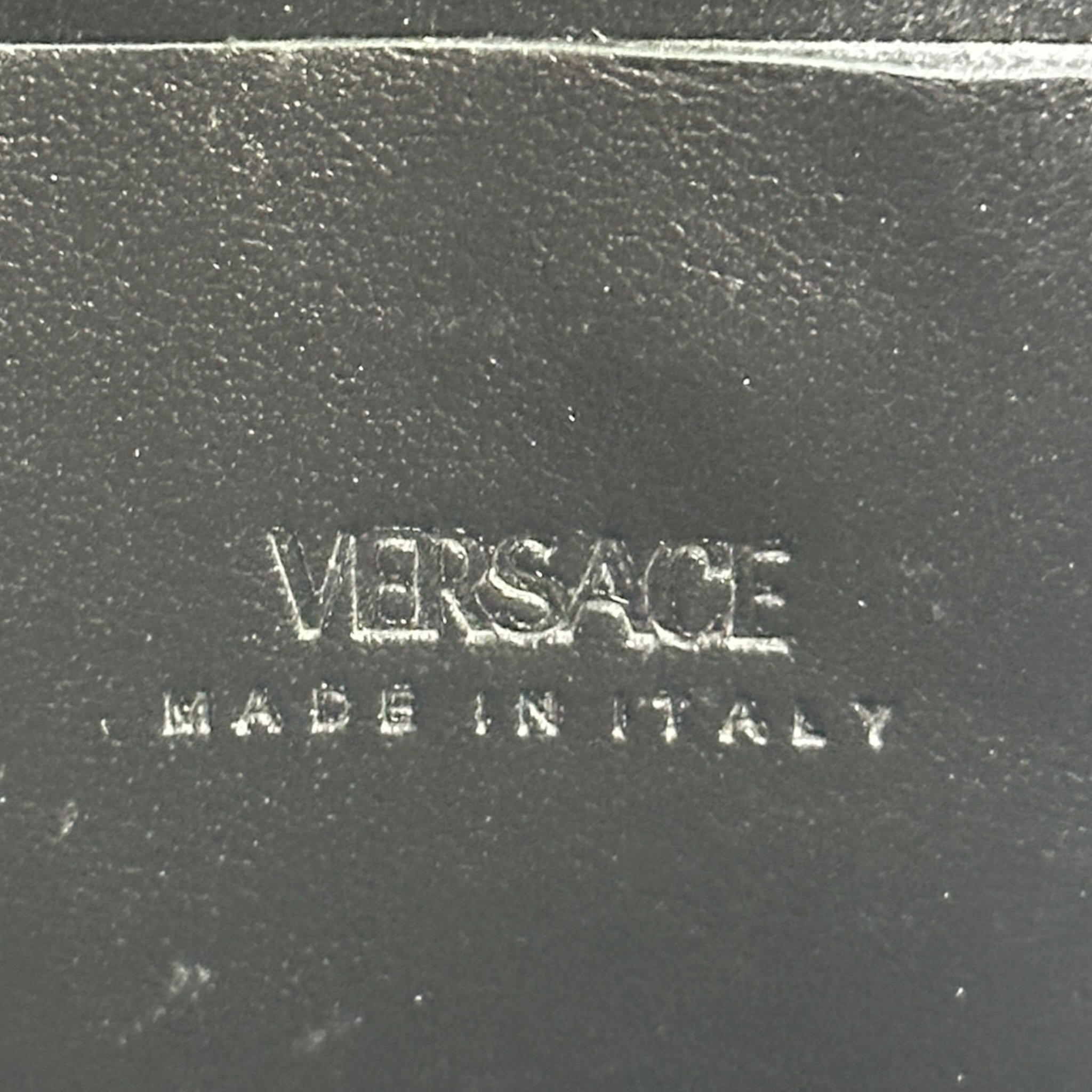 Versace La Greca Signature Sling Pouch Purple Black geometric pattern canvas