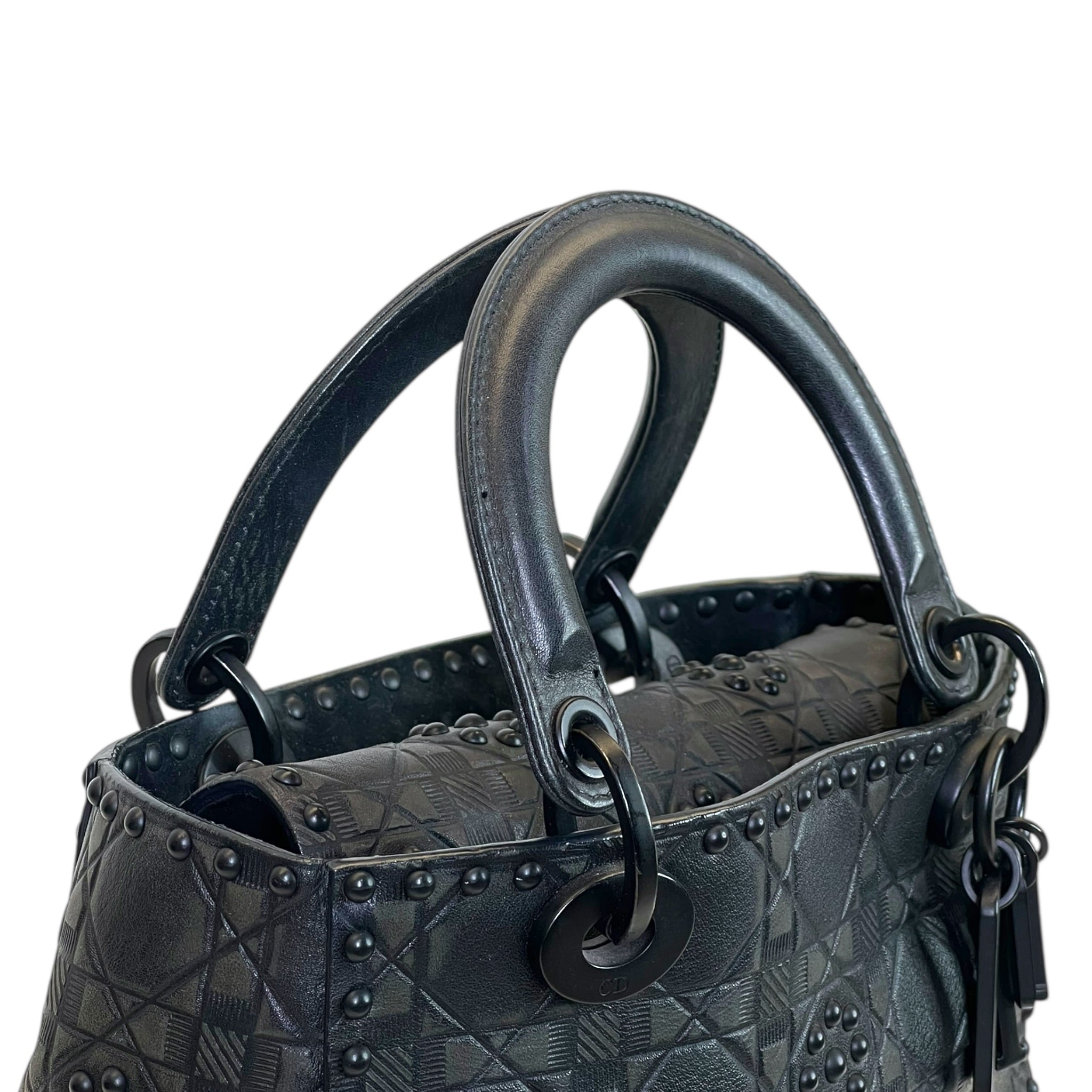 Christian Dior Studded Lady Dior medium Black Matte Calfskin Cannage