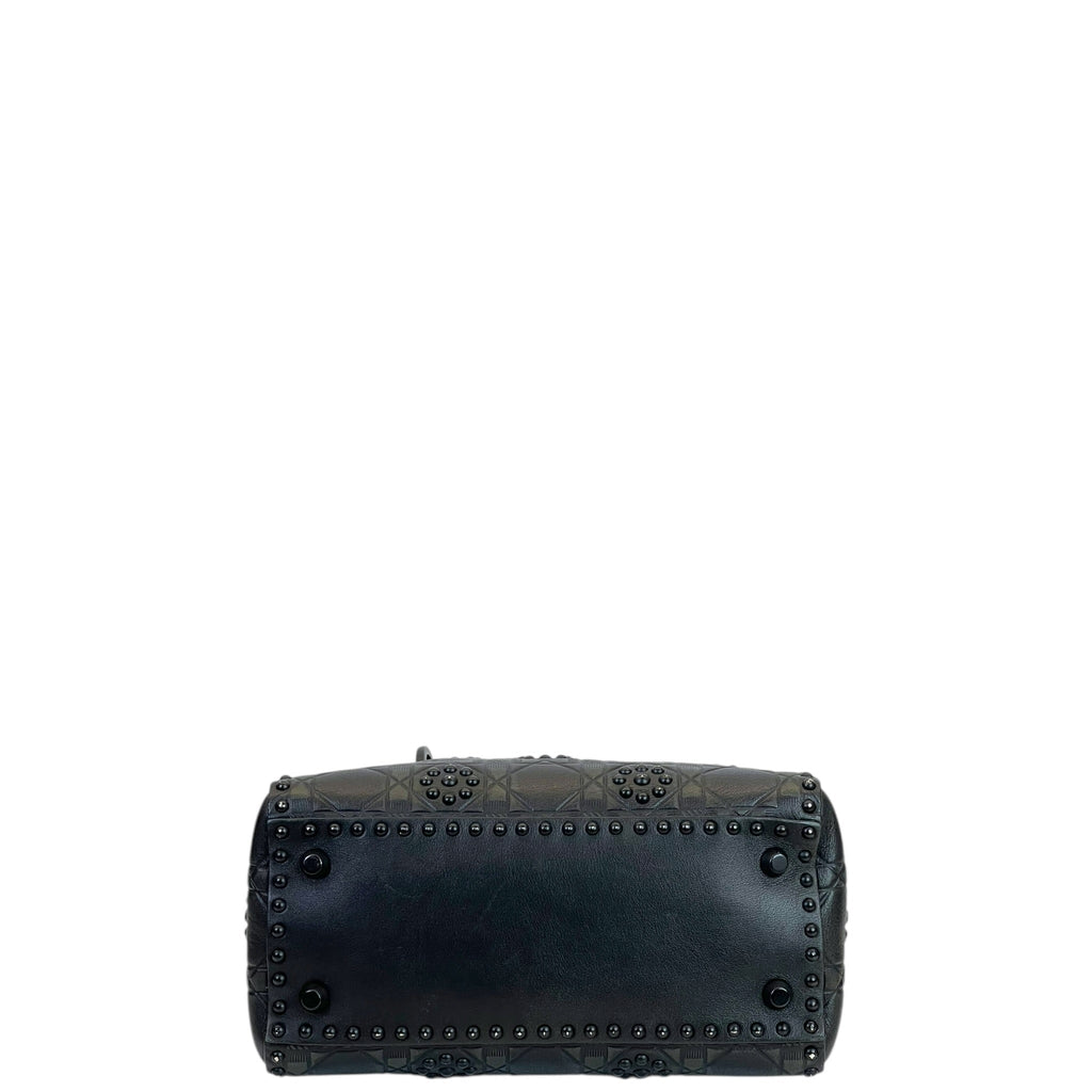 Christian Dior Studded Lady Dior medium Black Matte Calfskin Cannage
