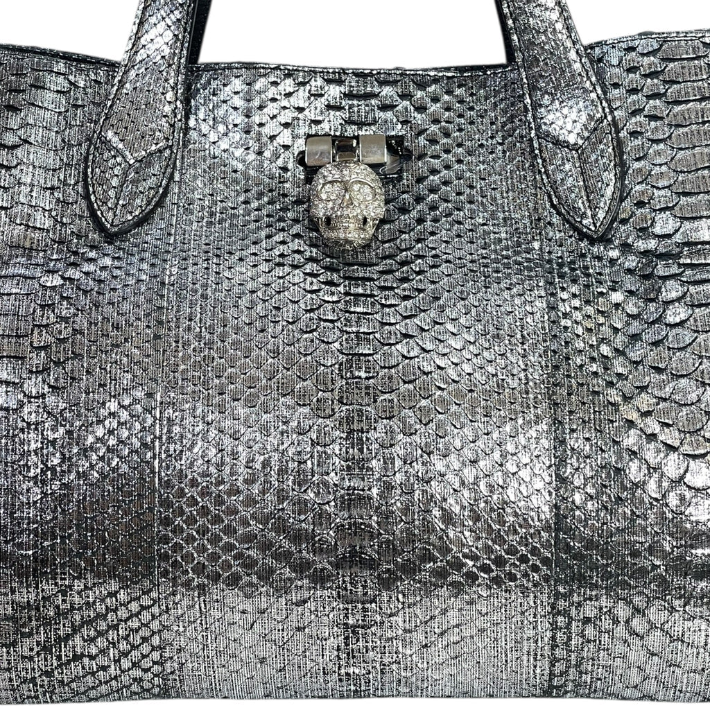 Philipp Plein Skull Tote Bag Silver Leather
