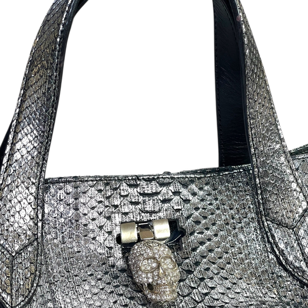 Philipp Plein Skull Tote Bag Silver Leather