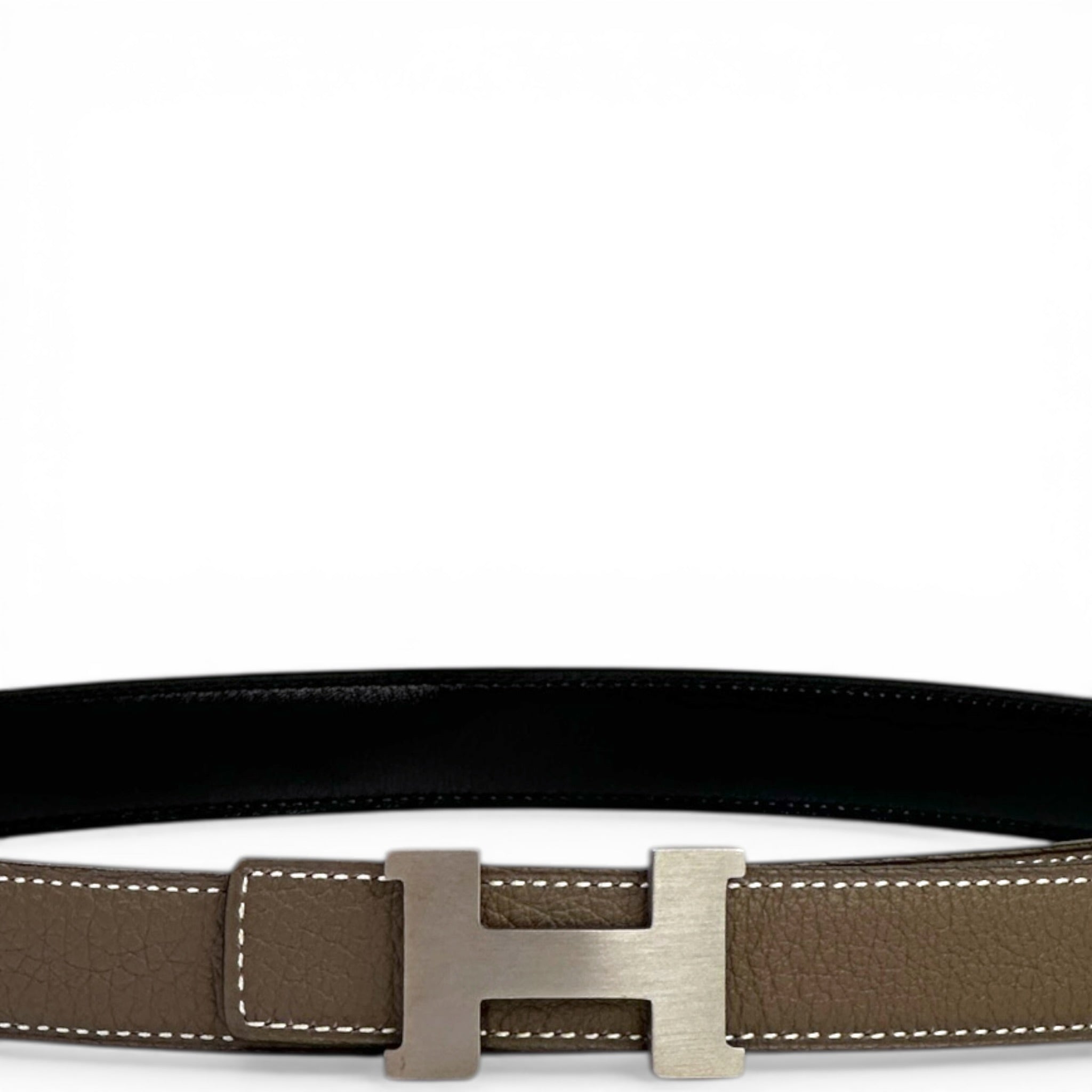 Hermès Mini Constance Buckle Reversible Belt Etain Black PHW