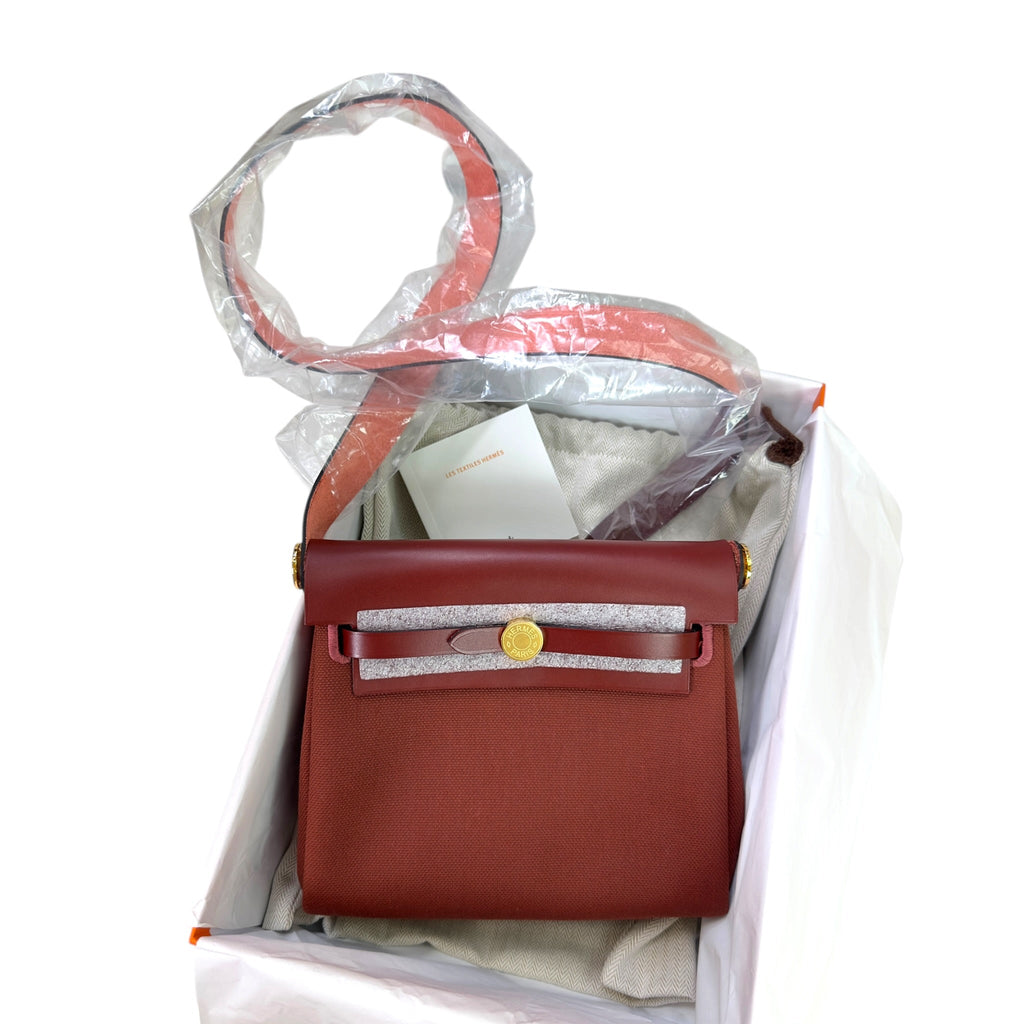 Hermès Mini Herbag Zip 20 Rouge H Canvas GHW