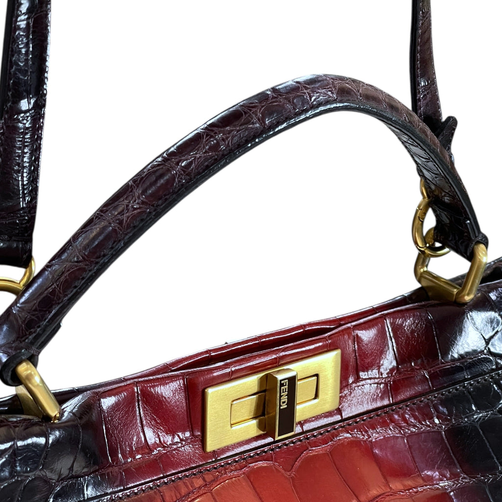 Fendi Iconic Peekaboo Tie and Dye Rouge Crocodile Bag
