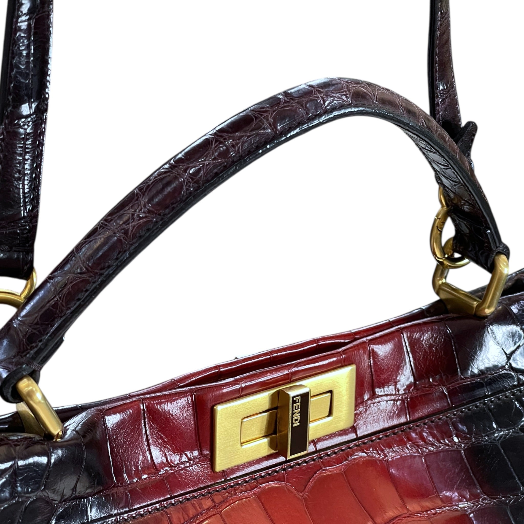 Fendi Iconic Peekaboo Tie and Dye Rouge Crocodile Bag