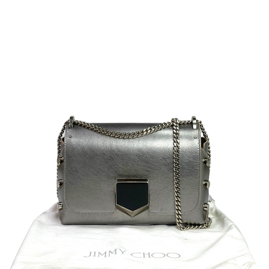 Jimmy Choo Lockett Petite Bag Vintage Silver Metallic Leather