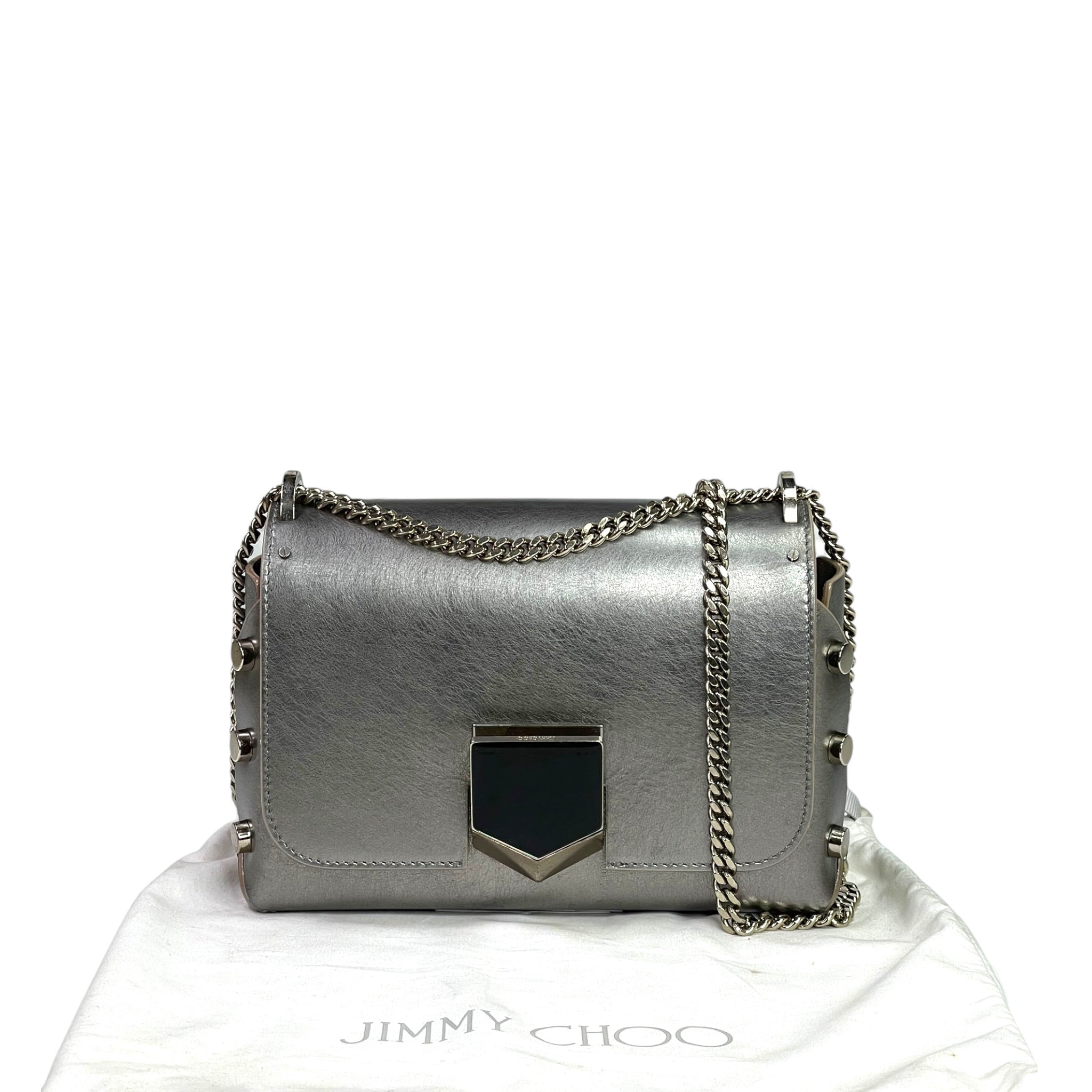Jimmy Choo Lockett Petite Bag Vintage Silver Metallic Leather