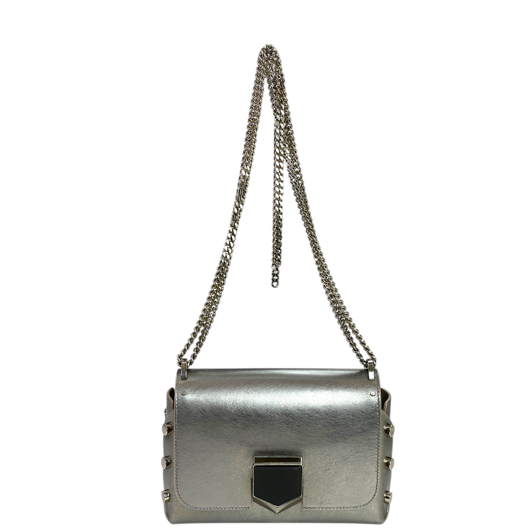 Jimmy Choo Lockett Petite Bag Vintage Silver Metallic Leather