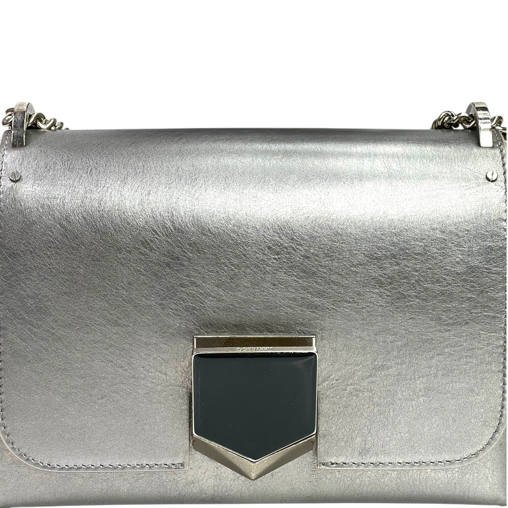 Jimmy Choo Lockett Petite Bag Vintage Silver Metallic Leather