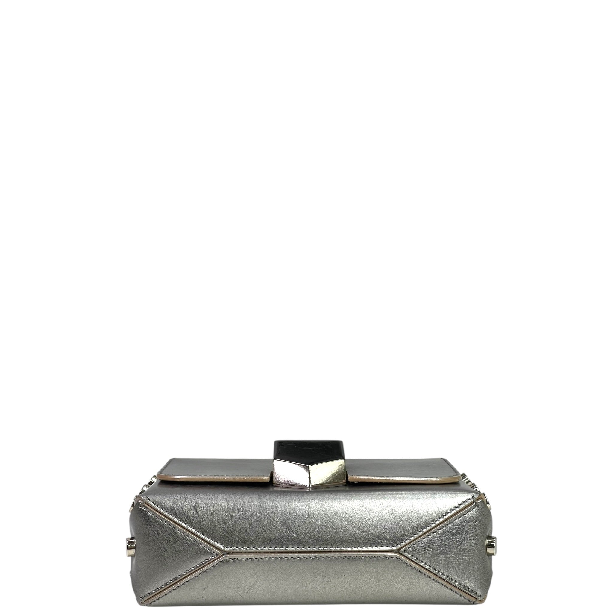 Jimmy Choo Lockett Petite Bag Vintage Silver Metallic Leather